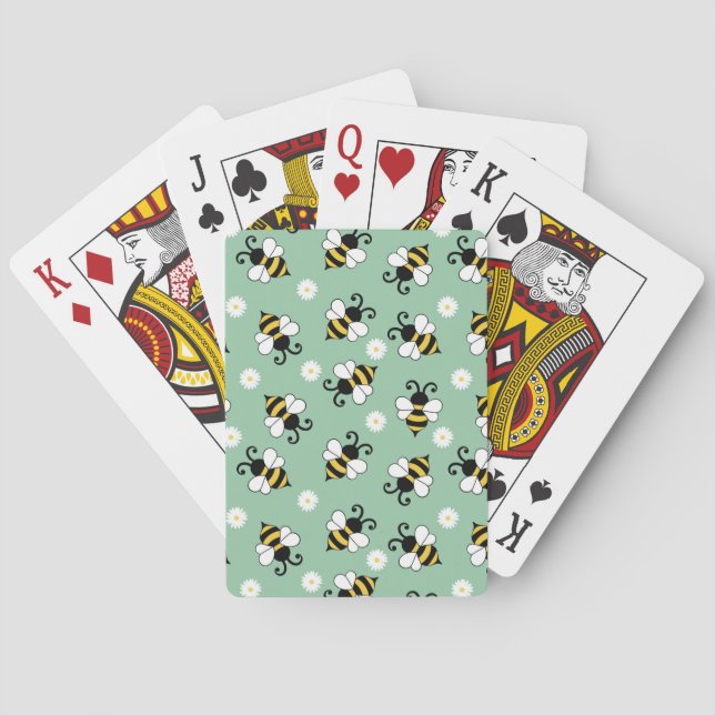 Cute little bees and daisy flowers pattern playing cards (Back)
