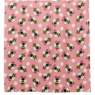 Cute little bees and daisy flowers pattern shower curtain