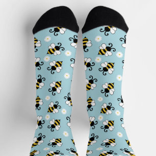 Cute little bees and daisy flowers pattern  socks
