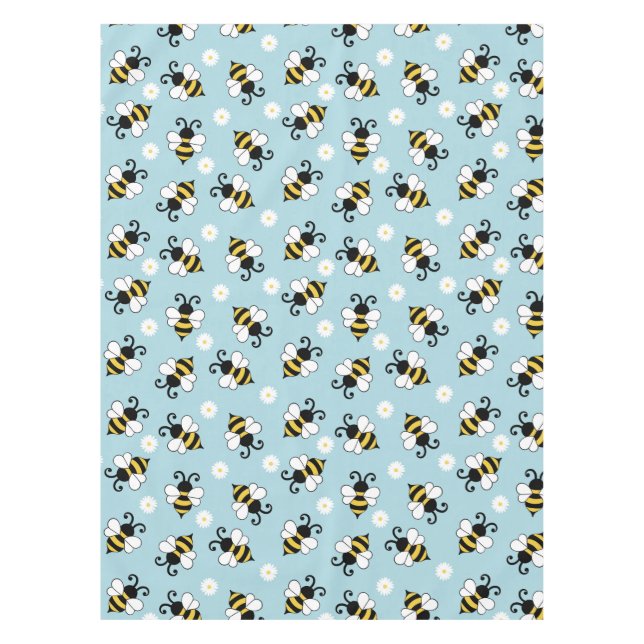 Cute little bees and daisy flowers pattern tablecloth (Front)