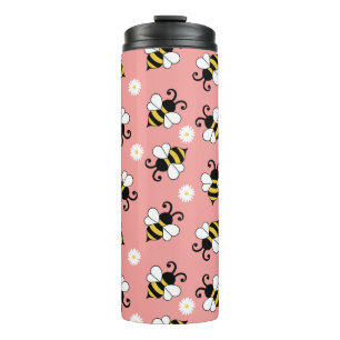 Cute little bees and daisy flowers pattern thermal tumbler
