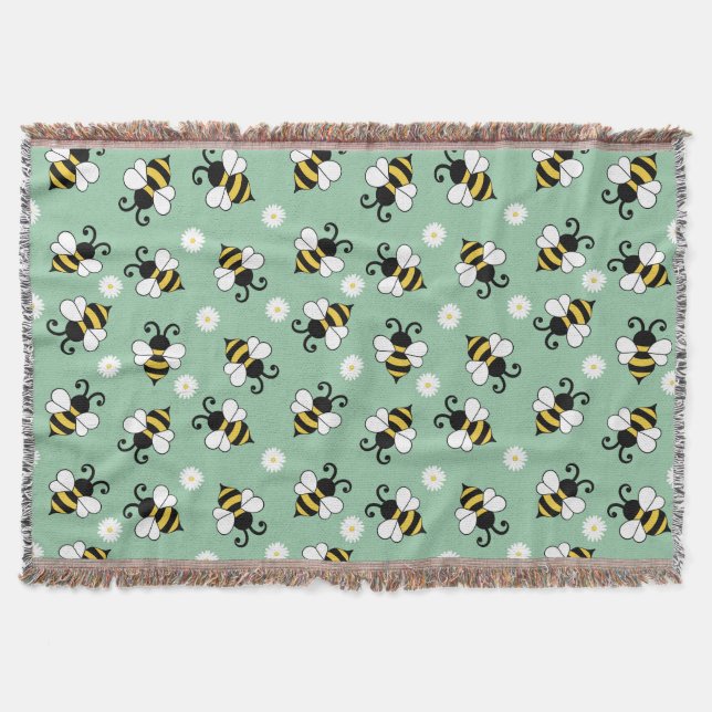 Cute little bees and daisy flowers pattern  throw blanket (Front)