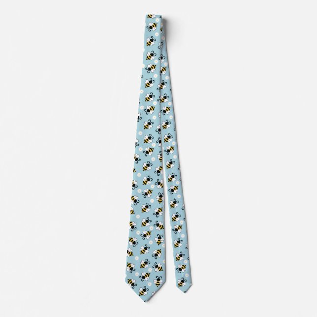Cute little bees and daisy flowers pattern tie (Front)