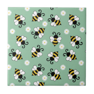 Cute little bees and daisy flowers pattern tile