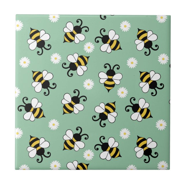 Cute little bees and daisy flowers pattern tile (Front)