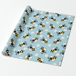 Cute little bees and daisy flowers pattern  wrapping paper