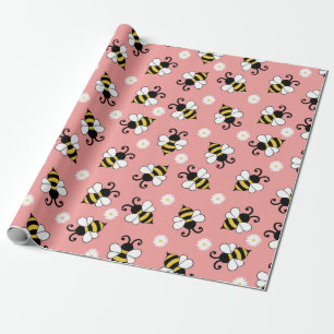 Cute little bees and daisy flowers pattern   wrapping paper