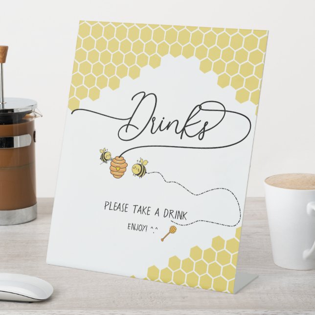 Cute Little Bees Honeycomb Baby Shower Drinks Pedestal Sign (In SItu)