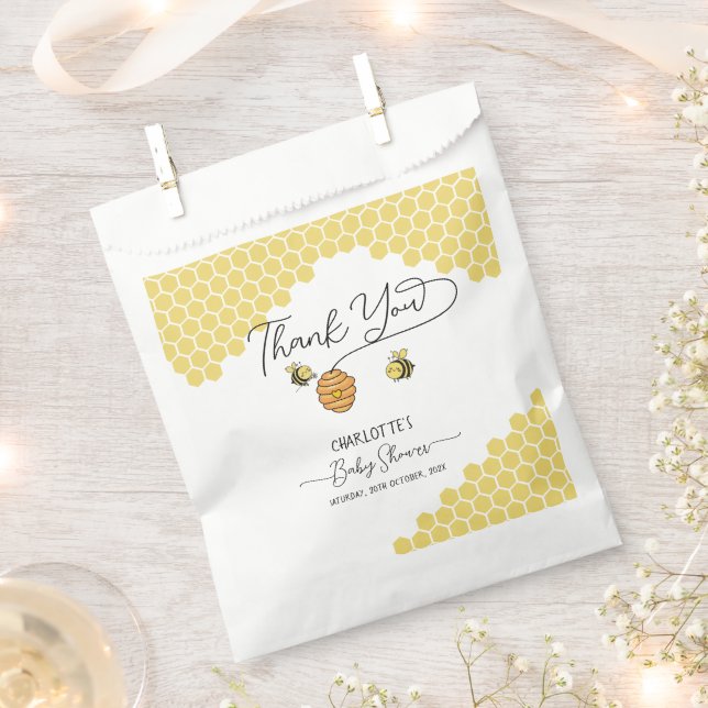 Cute Little Bees Honeycomb Baby Shower Favour Bags (Clipped)