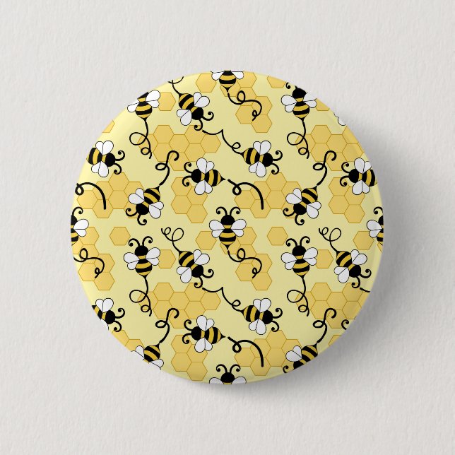 Cute little bees pattern 6 cm round badge (Front)