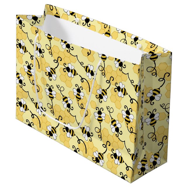 Cute little bees pattern large gift bag (Front Angled)