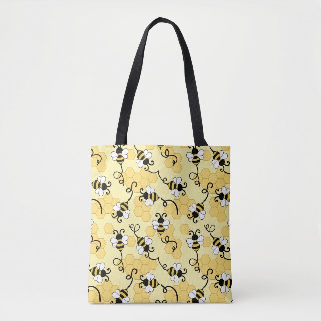 Cute little bees pattern tote bag (Front)