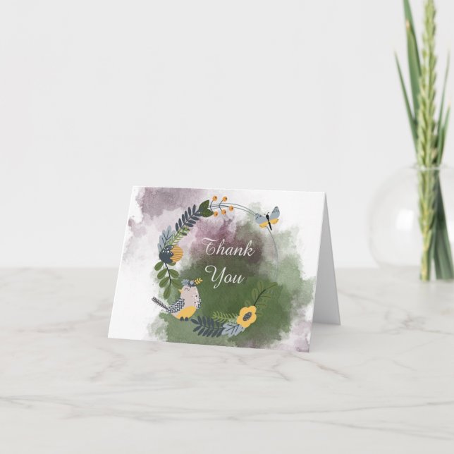 Cute Little Bird and Butterfly Thank You Card (Front)