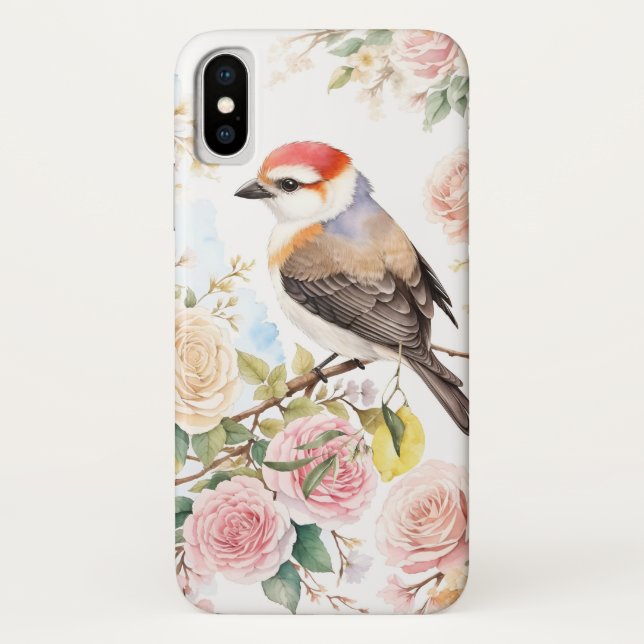 Cute Little Bird and Colourful Flowers Case-Mate iPhone Case (Back)