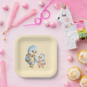 Cute Little Bird Family Small Paper Plate