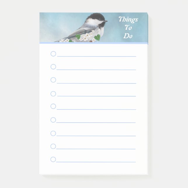 Cute Little Bird & Flowers Things To Do Lined Post-it Notes (Front)