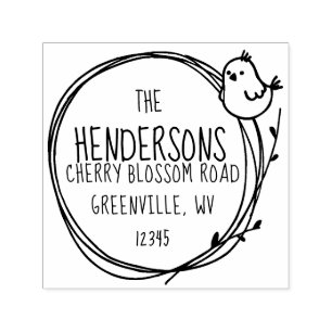 Cute Little Bird on Wreath Twig Nature Return Add Self-inking Stamp