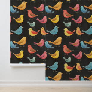 Cute Little Bird Pattern Chalk Drawing Wallpaper