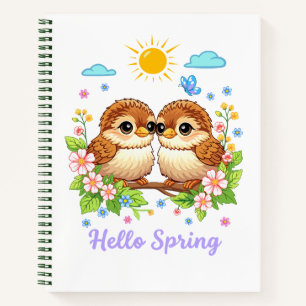 Cute Little Birds and Flowers Spiral Notebook