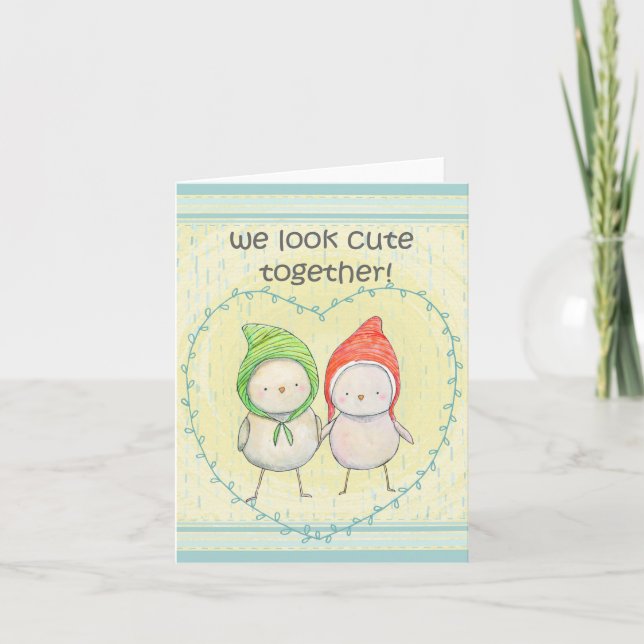 Cute Little Birds in heart Sweet Funny Valentine  Card (Front)