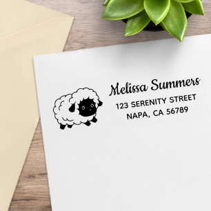 Cute Little Black Face Sheep Ewe Return Address Rubber Stamp