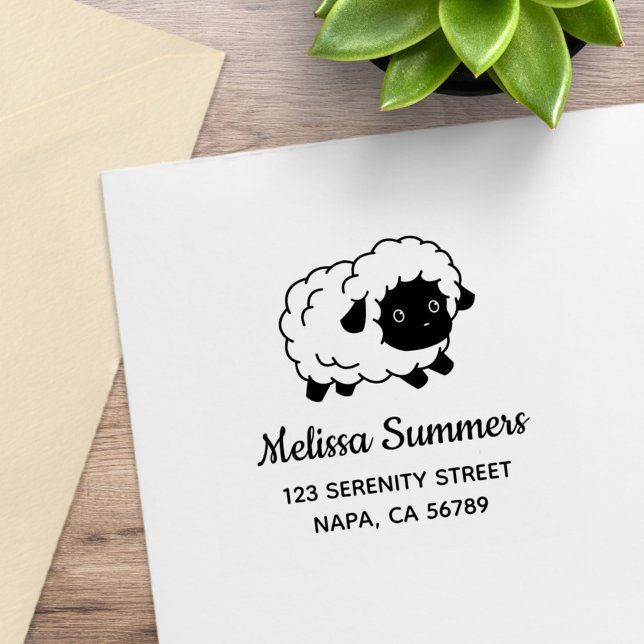 Cute Little Black Nosed Sheep Address Rubber Stamp (Creator Uploaded)