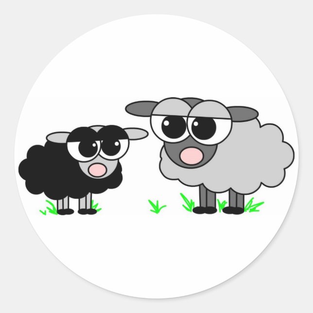Cute Little Black Sheep & Big Grey Sheep Stickers (Front)