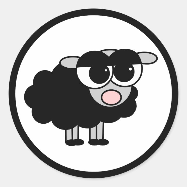 Cute Little Black Sheep Black and White Stickers (Front)