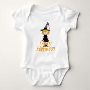 Cute Little Blonde Witch Happy Halloween Design1 Baby Bodysuit