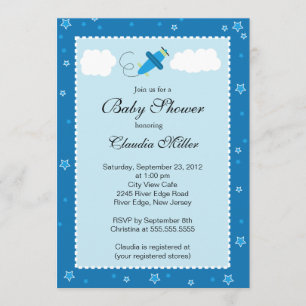 Cute Little Blue Aeroplane Boy Baby Shower Invitation