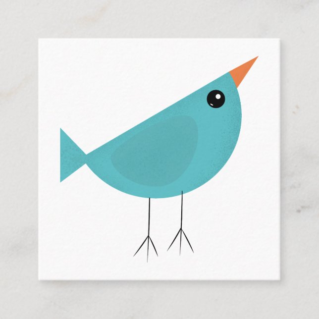 Cute little blue bird square business card (Front)