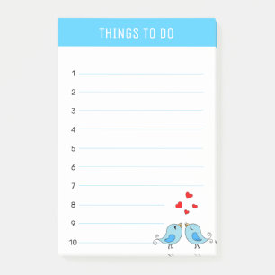 Cute little blue birds & hearts Things To Do lined Post-it Notes