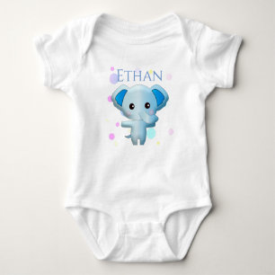 Cute Little Blue Boy Elephant Baby Bodysuit
