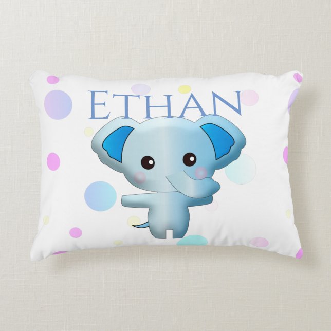 Cute Little Blue Boy Elephant Decorative Cushion (Front)