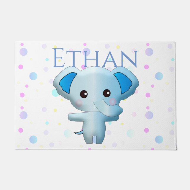 Cute Little Blue Boy Elephant Doormat (Front)