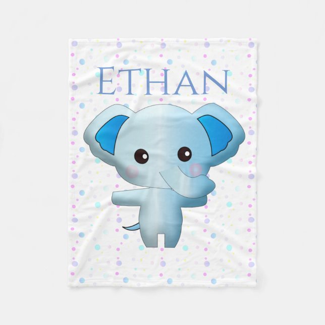 Cute Little Blue Boy Elephant Fleece Blanket (Front)