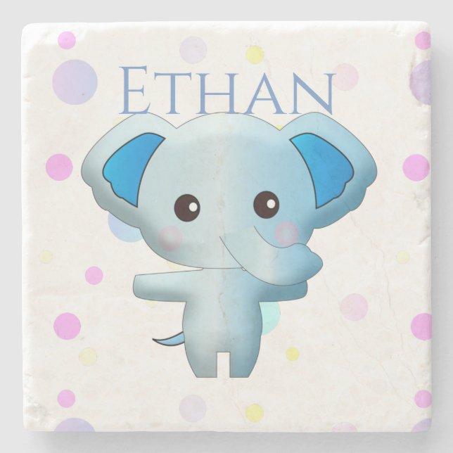 Cute Little Blue Boy Elephant Stone Coaster (Front)