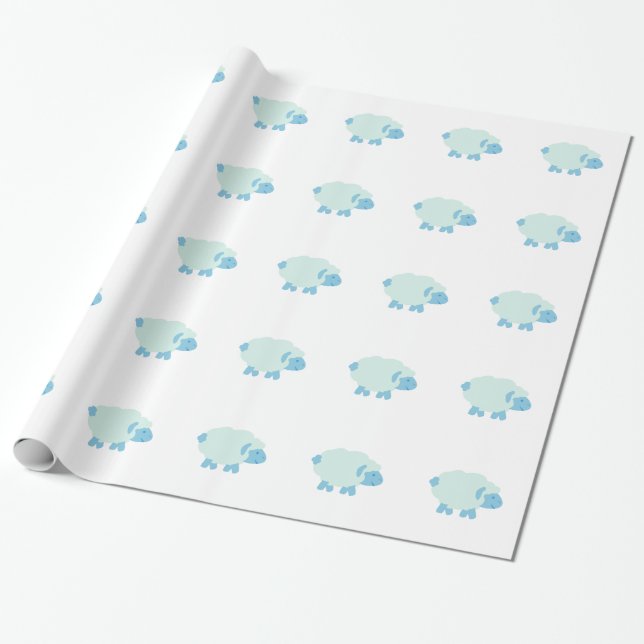Cute Little Blue Lamb Wrapping Paper (Unrolled)