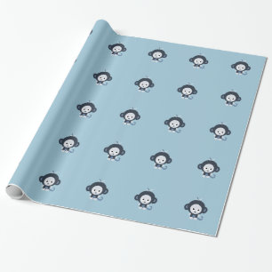 Cute little blue monkey wrapping paper
