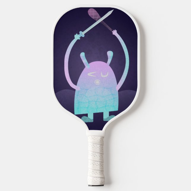 Cute Little Blue Monster Pickleball Paddle (Front)