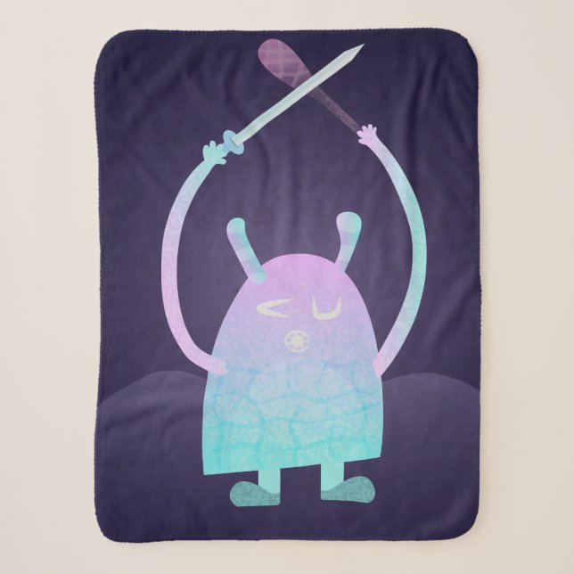 Cute Little Blue Monster Sherpa Blanket (Front)