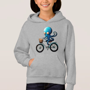 Cute little blue octopus on a bicycle