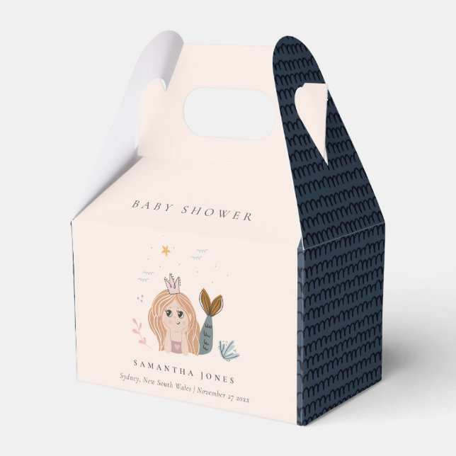 Cute Little Blush Sea Mermaid Girl Baby Shower Favour Box (Front Side)
