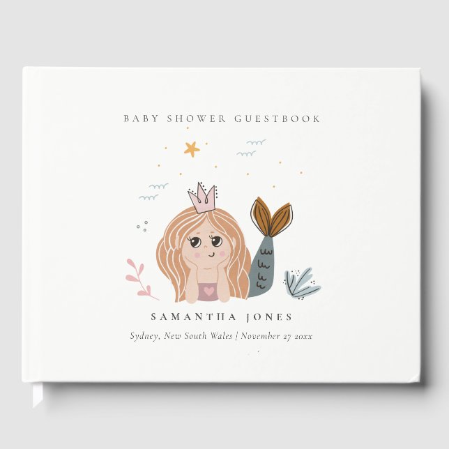 Cute Little Blush Sea Mermaid Girl Baby Shower Guest Book (Front)