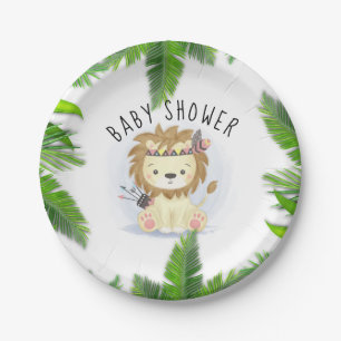 Cute Little Boho Lion Baby Boy Shower Paper Plate