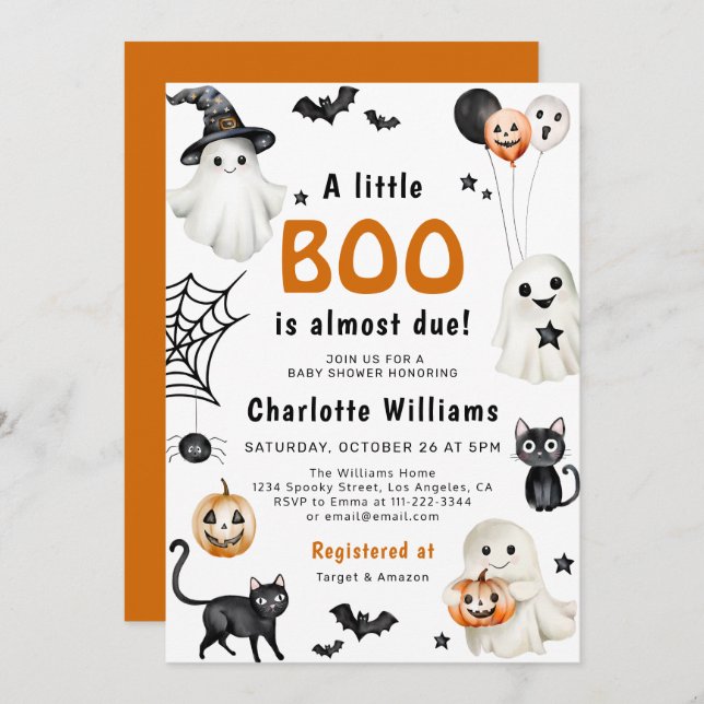 Cute Little Boo Baby Shower Halloween Invitation (Front/Back)