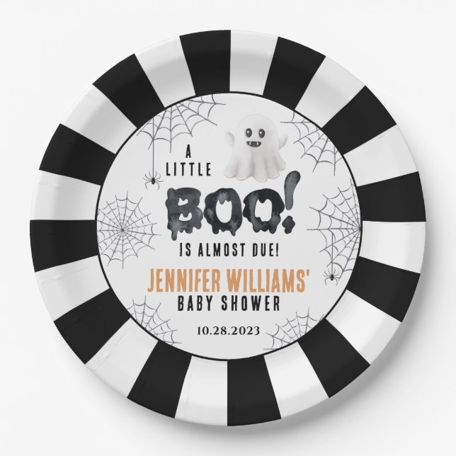 Cute little boo baby shower Halloween paper plates (Front)