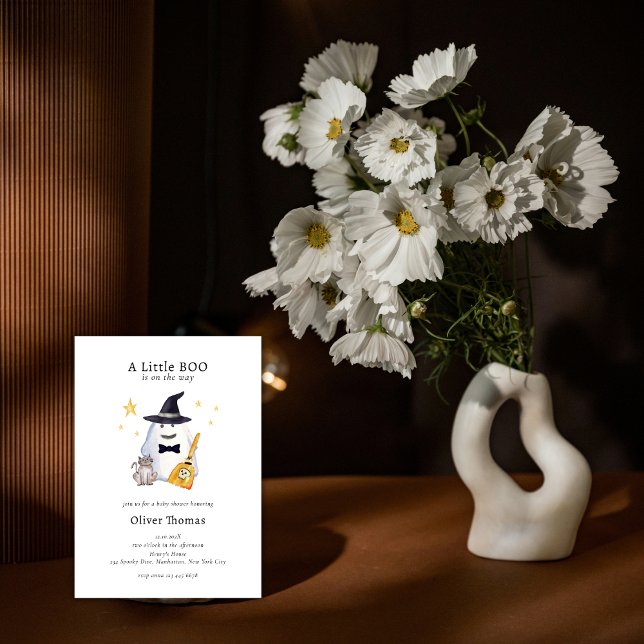 Cute Little Boo Ghost Hollaween Boy Baby Shower  Invitation (Cute Little Boo Ghost Hollaween Boy Baby Shower Invitation)