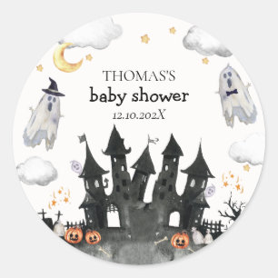Cute Little Boo Ghost House Baby Shower Classic Round Sticker