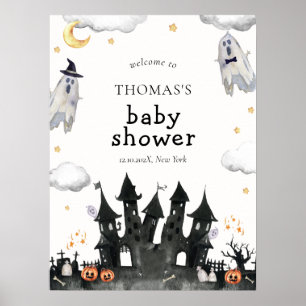 Cute Little Boo Ghost House Baby Shower Welcome Poster